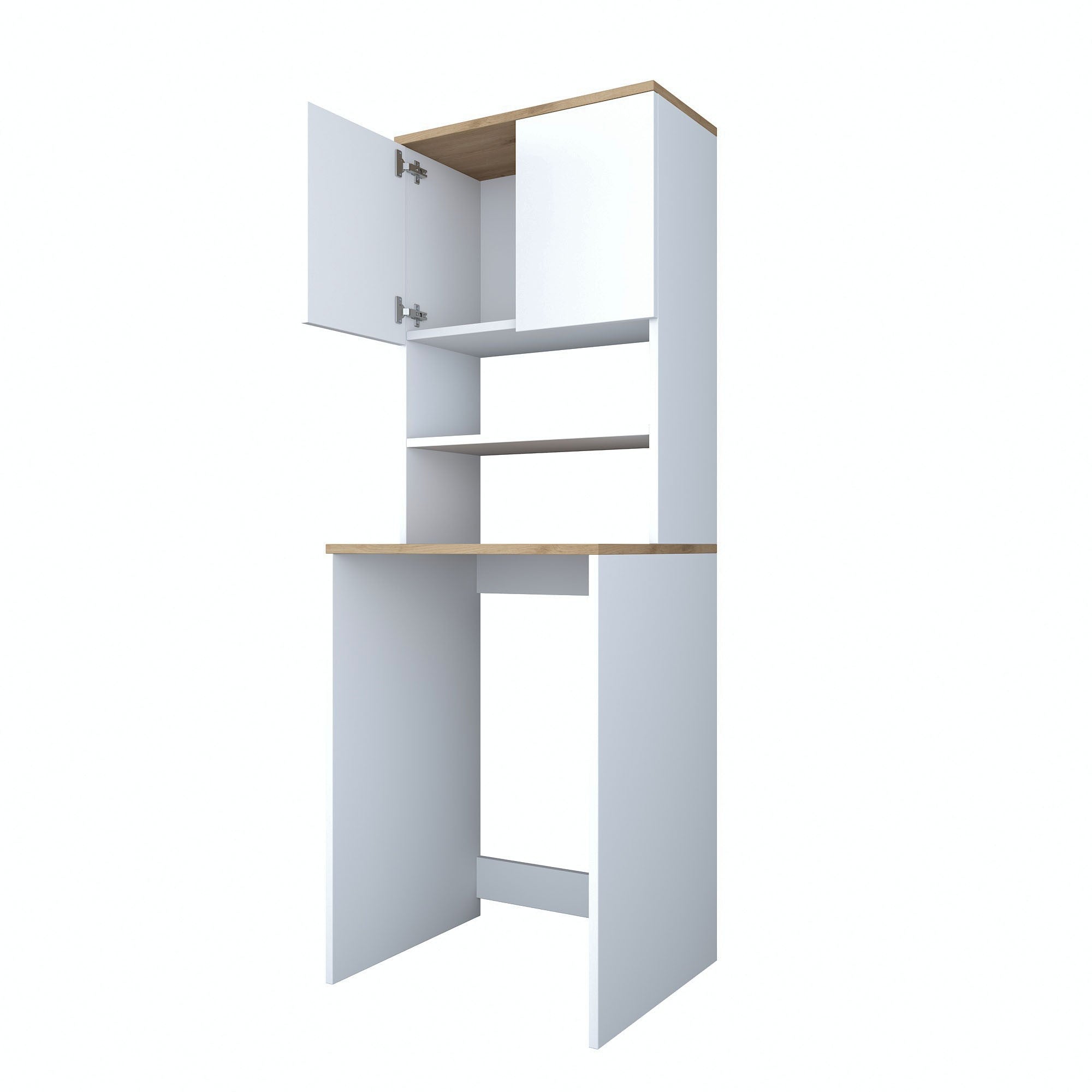 Meuble machine à laver 2 niveaux Donny L65xH183,6cm Blanc et Bois naturel