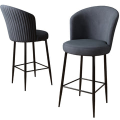 Lot de 4 chaises de bar Floranso Velours Anthracite et Métal Noir