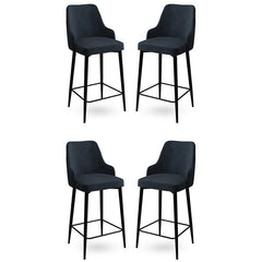 Lot de 4 chaises de bar Nairis Velours Anthracite et Métal Noir