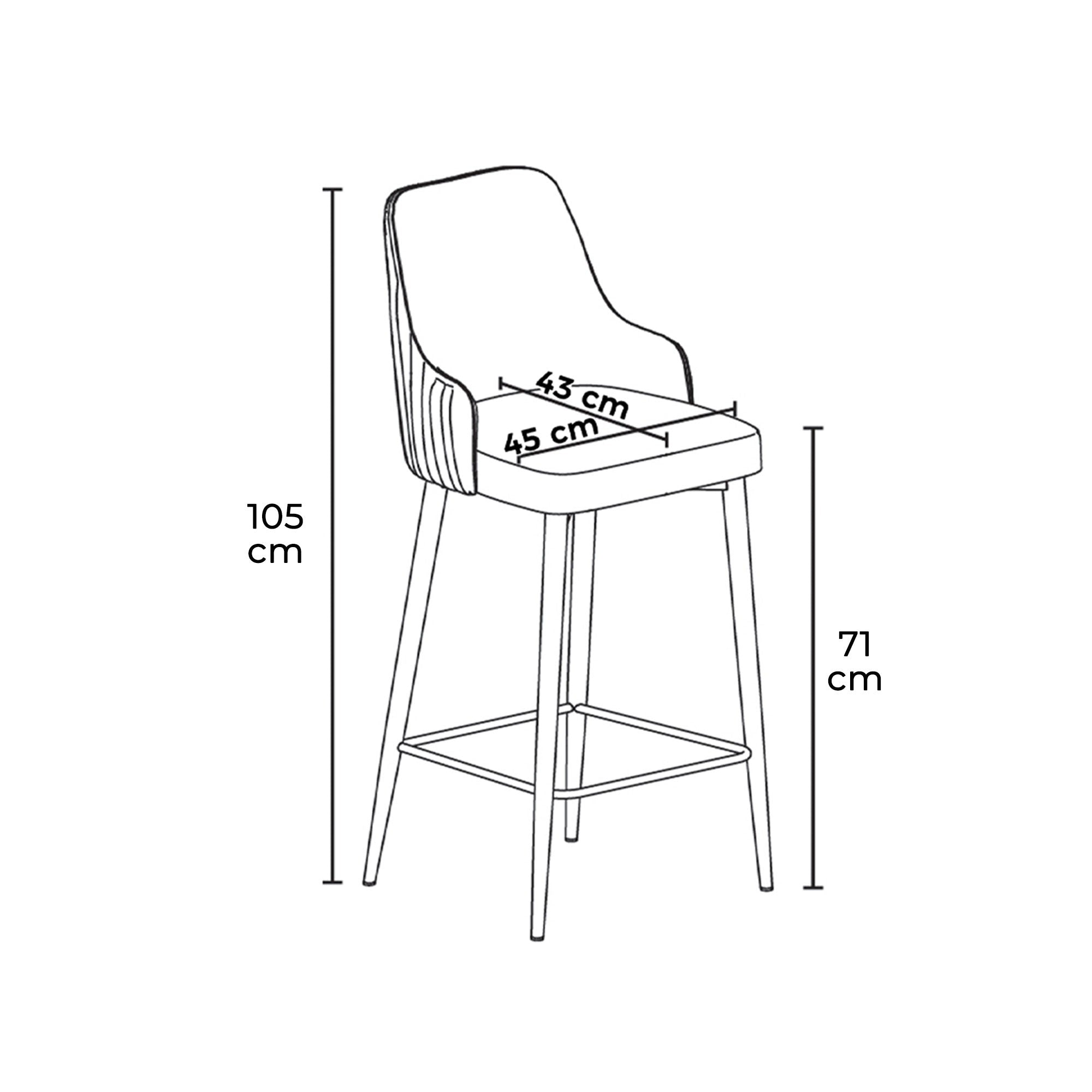 Lot de 4 chaises de bar Nairis Velours Anthracite et Métal Blanc