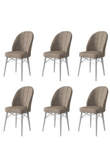 Lot de 6 chaises Veriso Velours Cappuccino et Métal Blanc