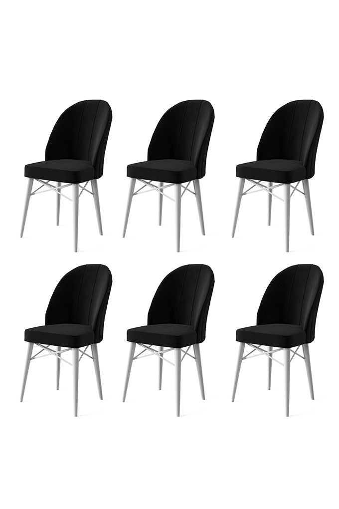 Lot de 6 chaises Veriso Velours Noir et Métal Blanc