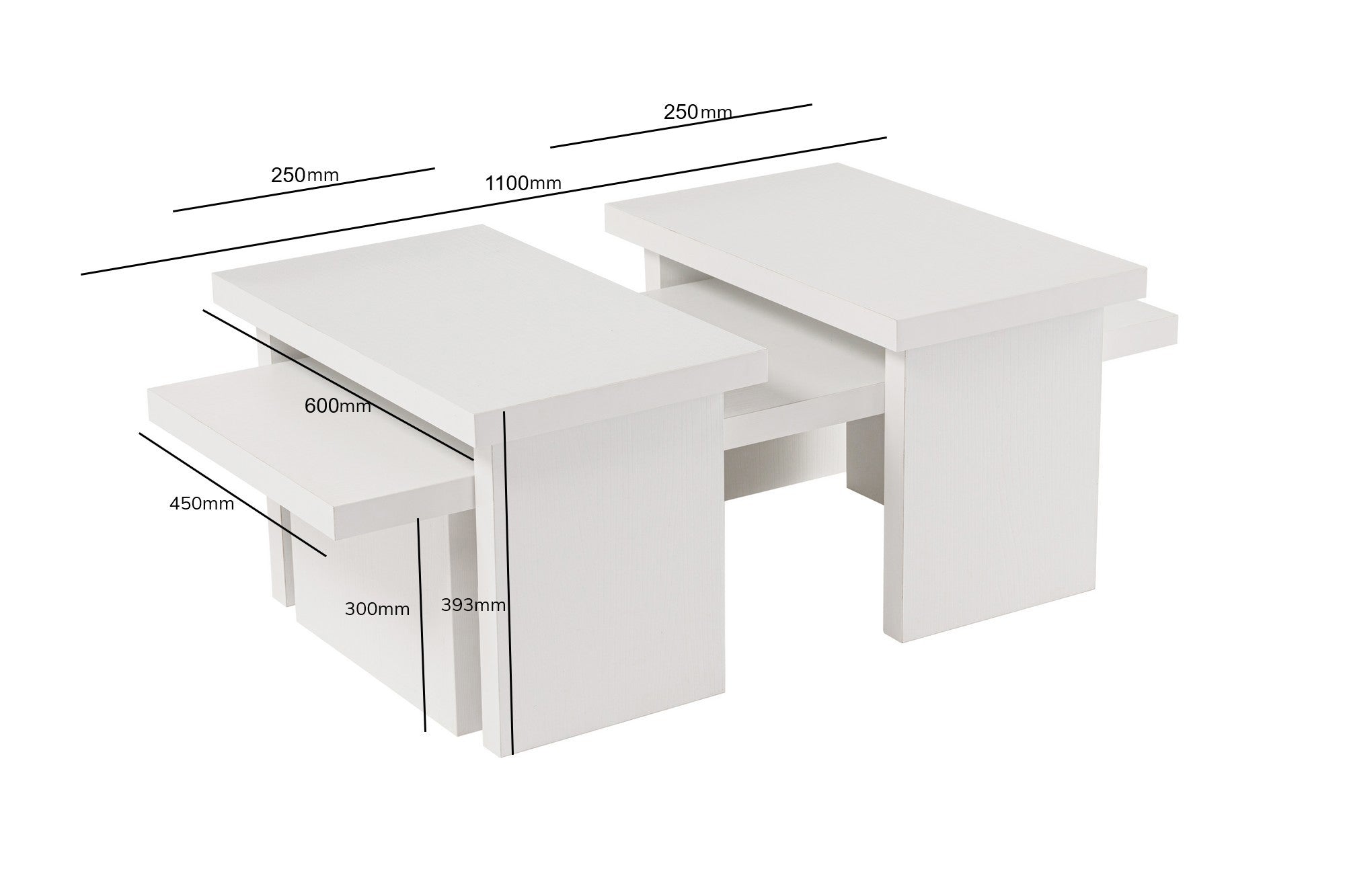 Ensemble table basse et 2 bouts de canapés gigognes Bernin Bois Blanc