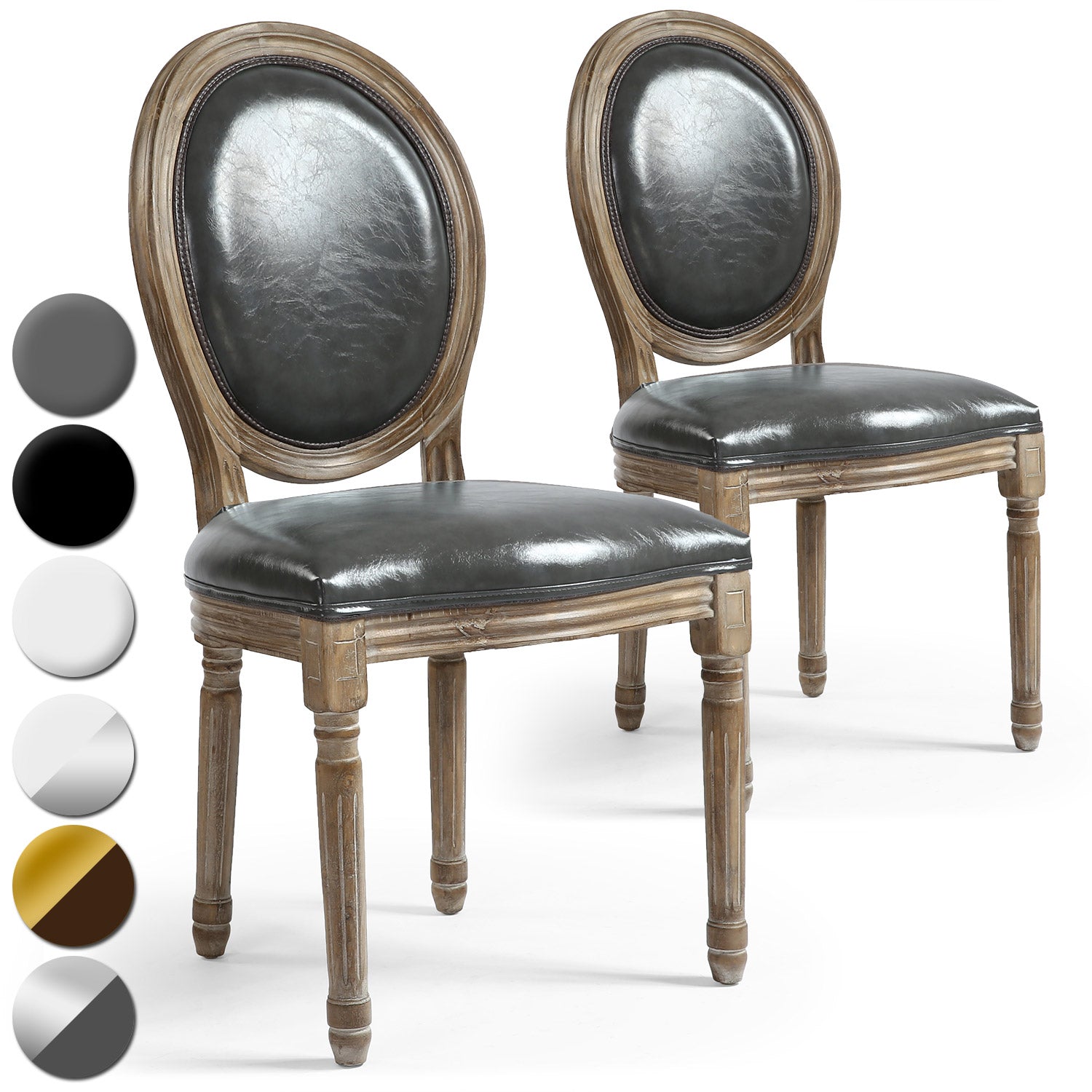 Lot de 2 chaises médaillon Louis XVI Simili (P.U) Gris
