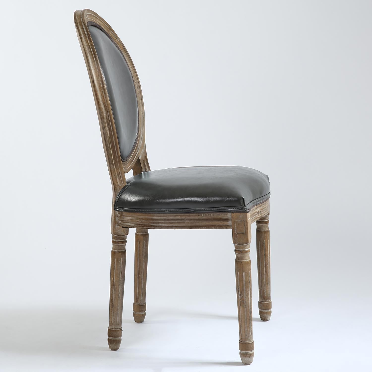 La chaise médaillon Louis XVI simili gris vue de profil