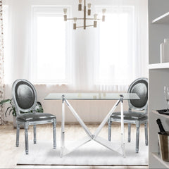 Lot de 2 chaises médaillon Louis XVI en simili gris avec structure en bois patiné argent