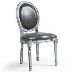 La chaise médaillon Louis XVI Tissu enduit gris et bois patiné argent