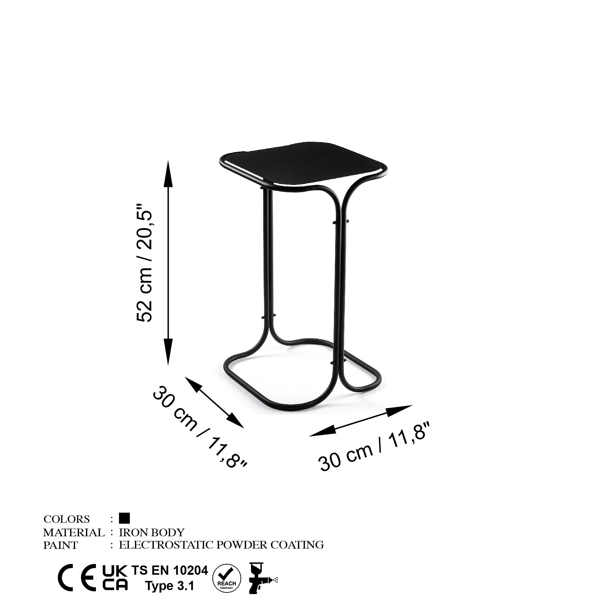 Table basse Hazan 30x30cm Métal Noir