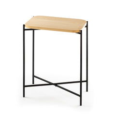 Table basse rectangulaire style industriel Antula 40x26cm Bois massif clair et Métal Noir