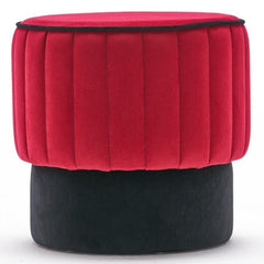 Pouf rond Goren D40cm Velours Noir et Rouge