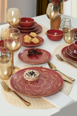 Service de table 24 pièces Henah Céramique Motif Mandala Rouge et Or