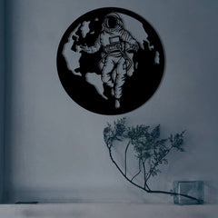 Décoration murale globe et astronaute Kouma D61cm Métal Noir