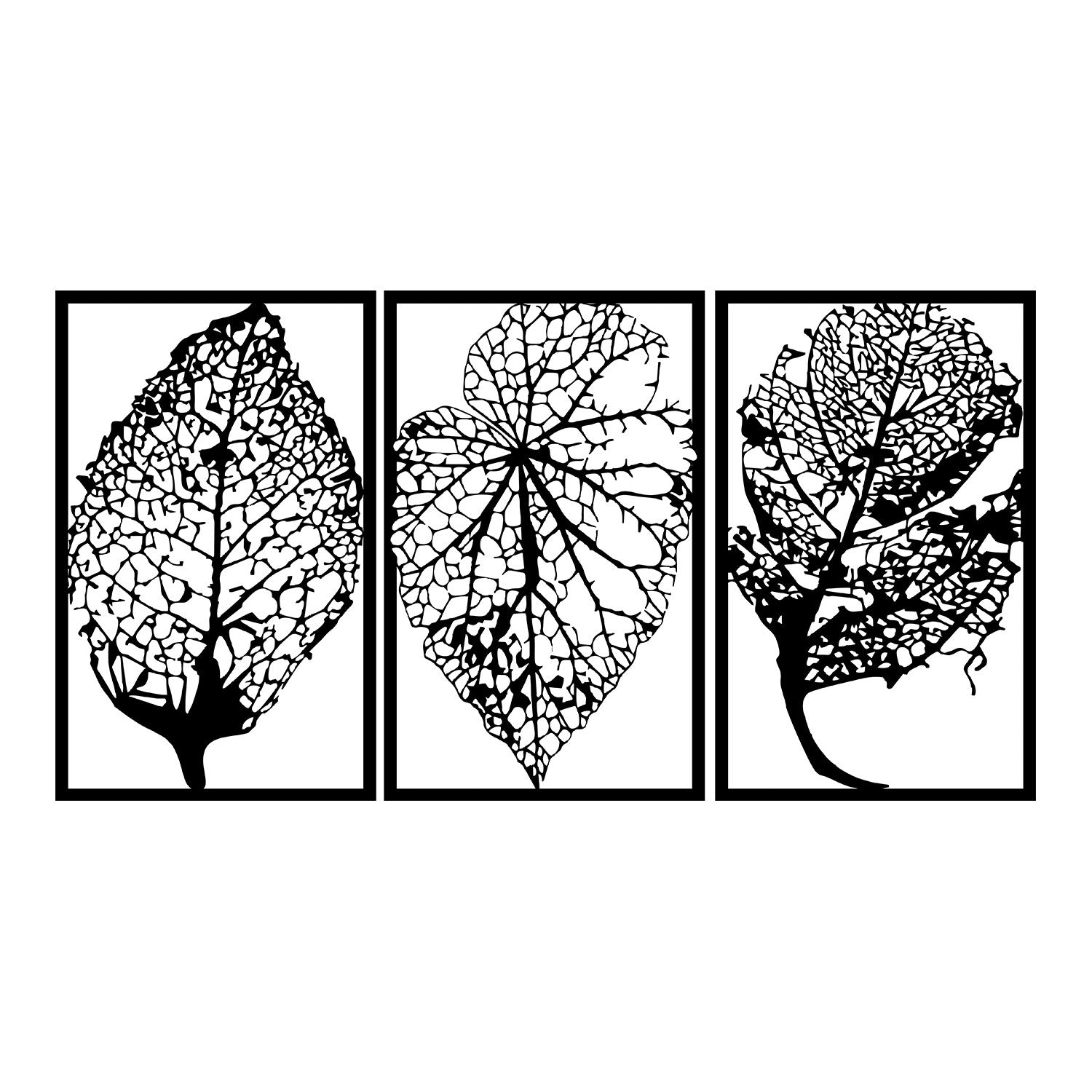 Set de 3 cadre murales décoratives feuilles d'automne Moemy L38xH60cm Métal Noir