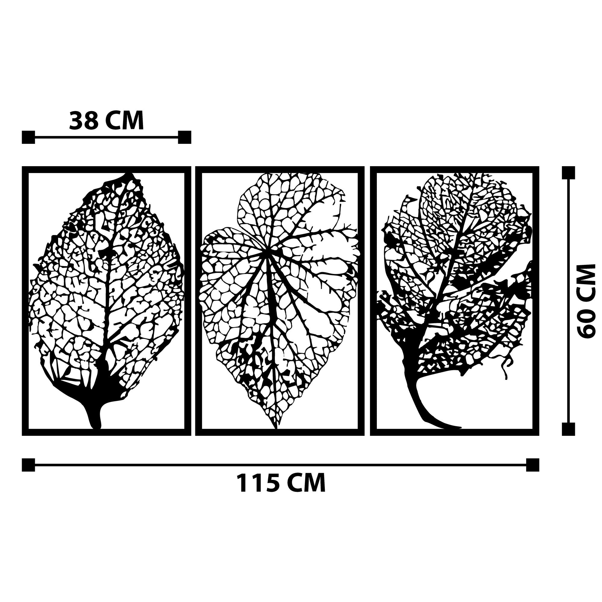 Set de 3 cadre murales décoratives feuilles d'automne Moemy L38xH60cm Métal Noir