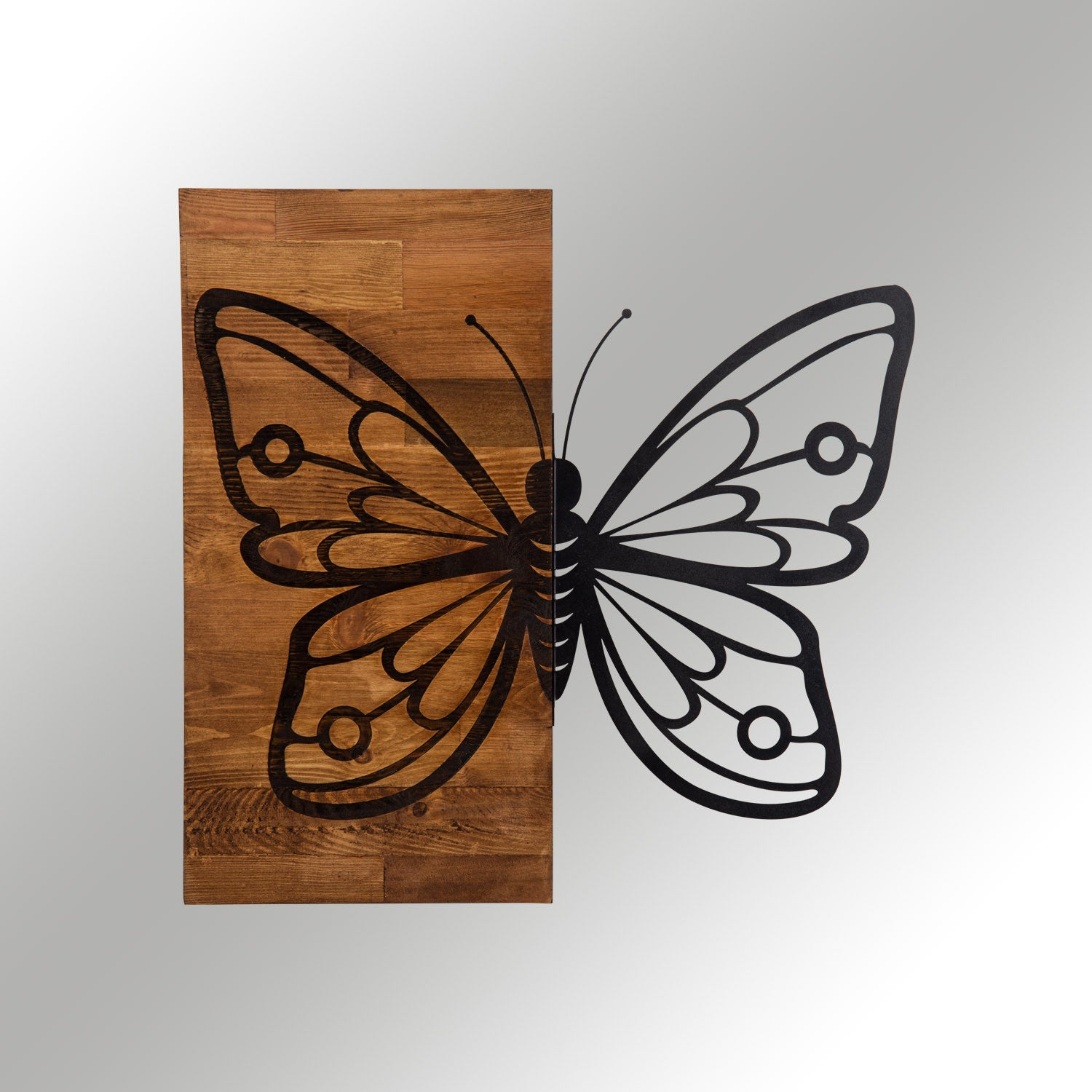 Décoration mural Chaira L58xH59cm Papillon Bois foncé et Métal Noir