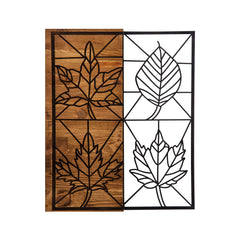 Décoration murale 4 Feuilles Pistado L48xH58cm Bois foncé et Métal Noir