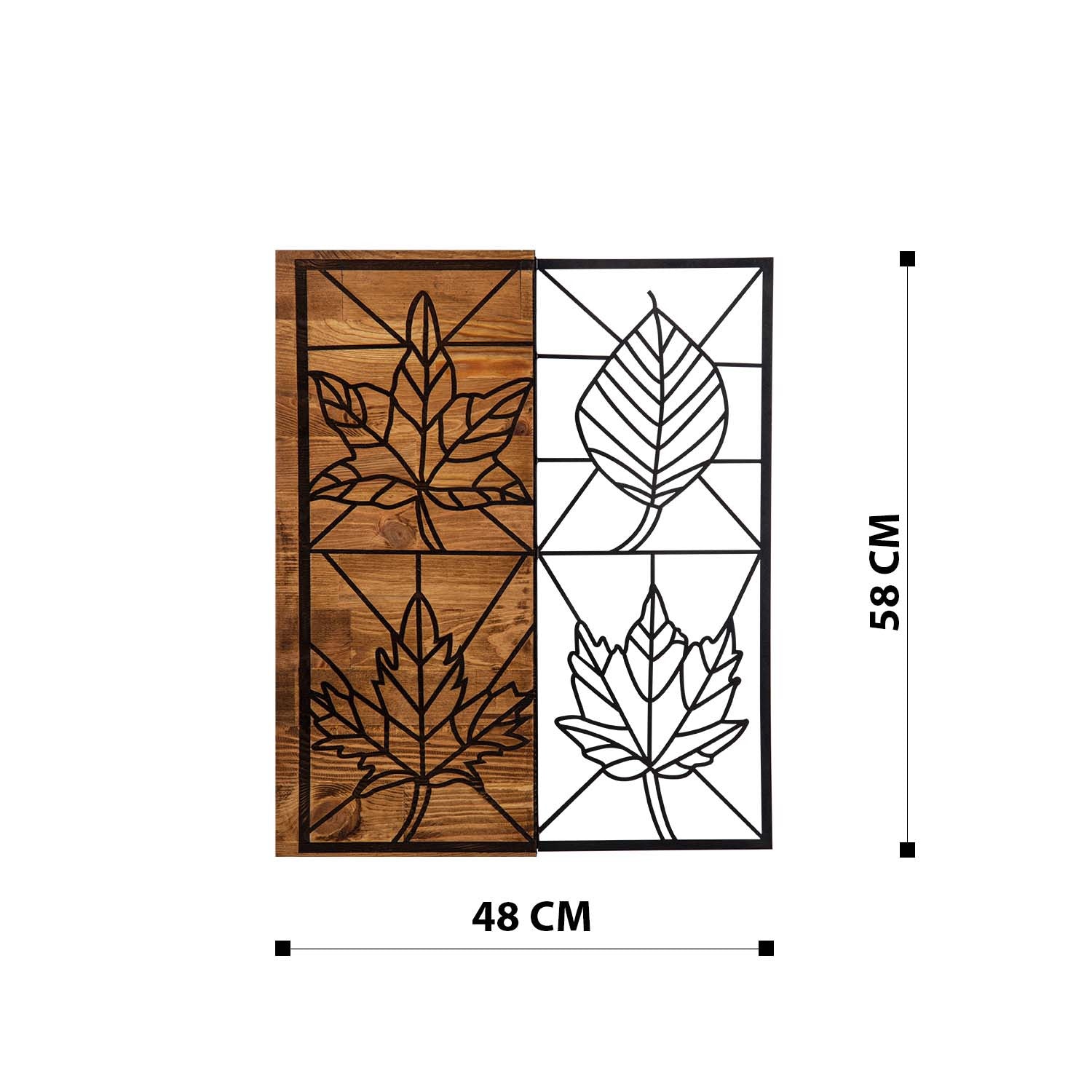 Décoration murale 4 Feuilles Pistado L48xH58cm Bois foncé et Métal Noir