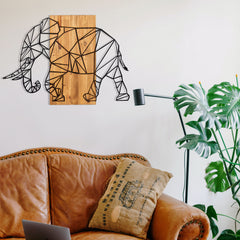 Décoration murale Chiara L82xH58cm Éléphants Métal Noir et Bois foncé