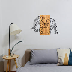 Décoration murale Chiara L82xH58cm Éléphants Métal Noir et Bois foncé