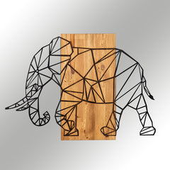 Décoration murale Chiara L82xH58cm Éléphants Métal Noir et Bois foncé