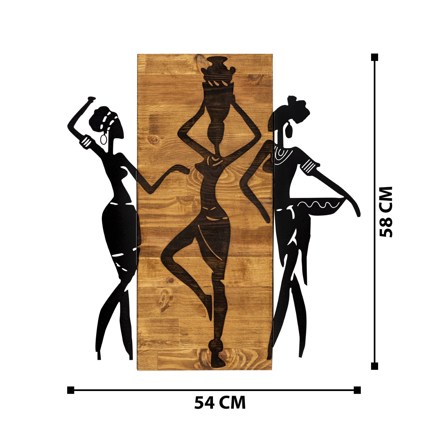 Décoration murale 3 femmes Tatiro L54xH58cm Bois foncé et Métal Noir