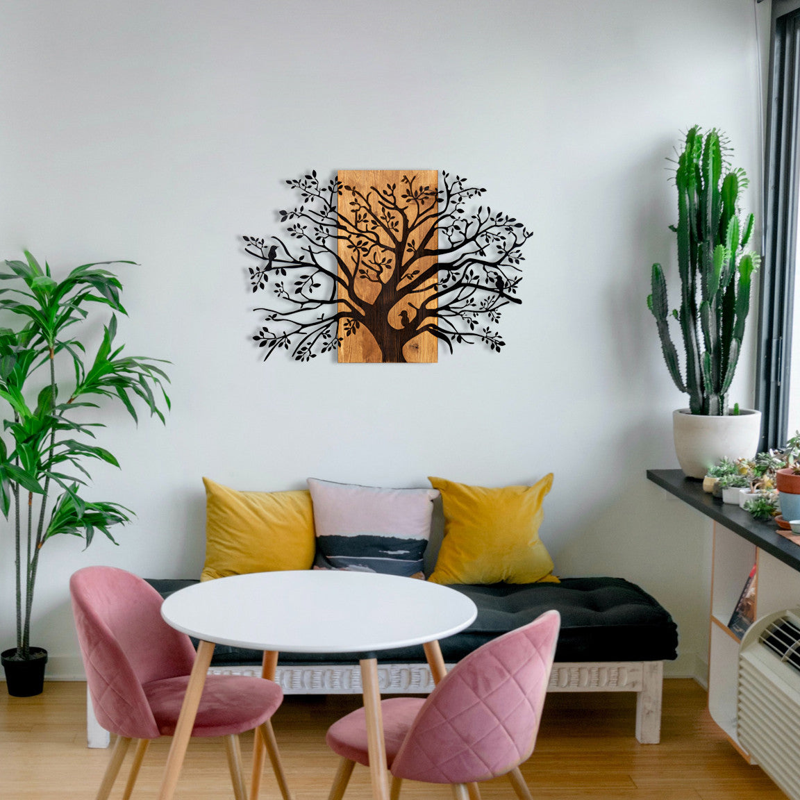 Décoration murale Chiara L85xH58cm Haut d'arbre Métal Noir et Bois foncé