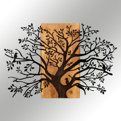 Décoration murale Chiara L85xH58cm Haut d'arbre Métal Noir et Bois foncé