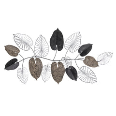 Décoration murale Galcy L120xH63cm Métal Feuilles Noir, Marron et Argent