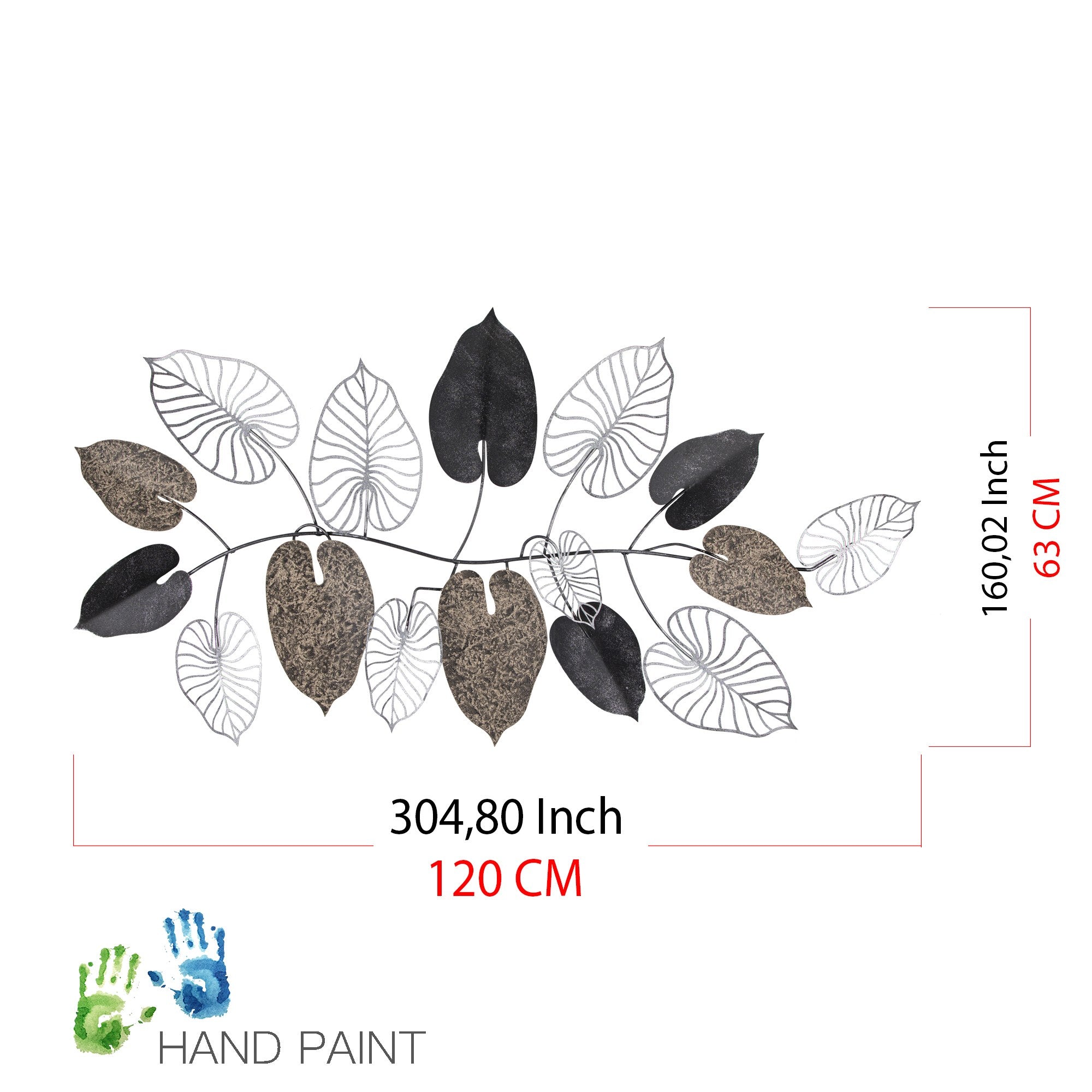 Décoration murale Galcy L120xH63cm Métal Feuilles Noir, Marron et Argent