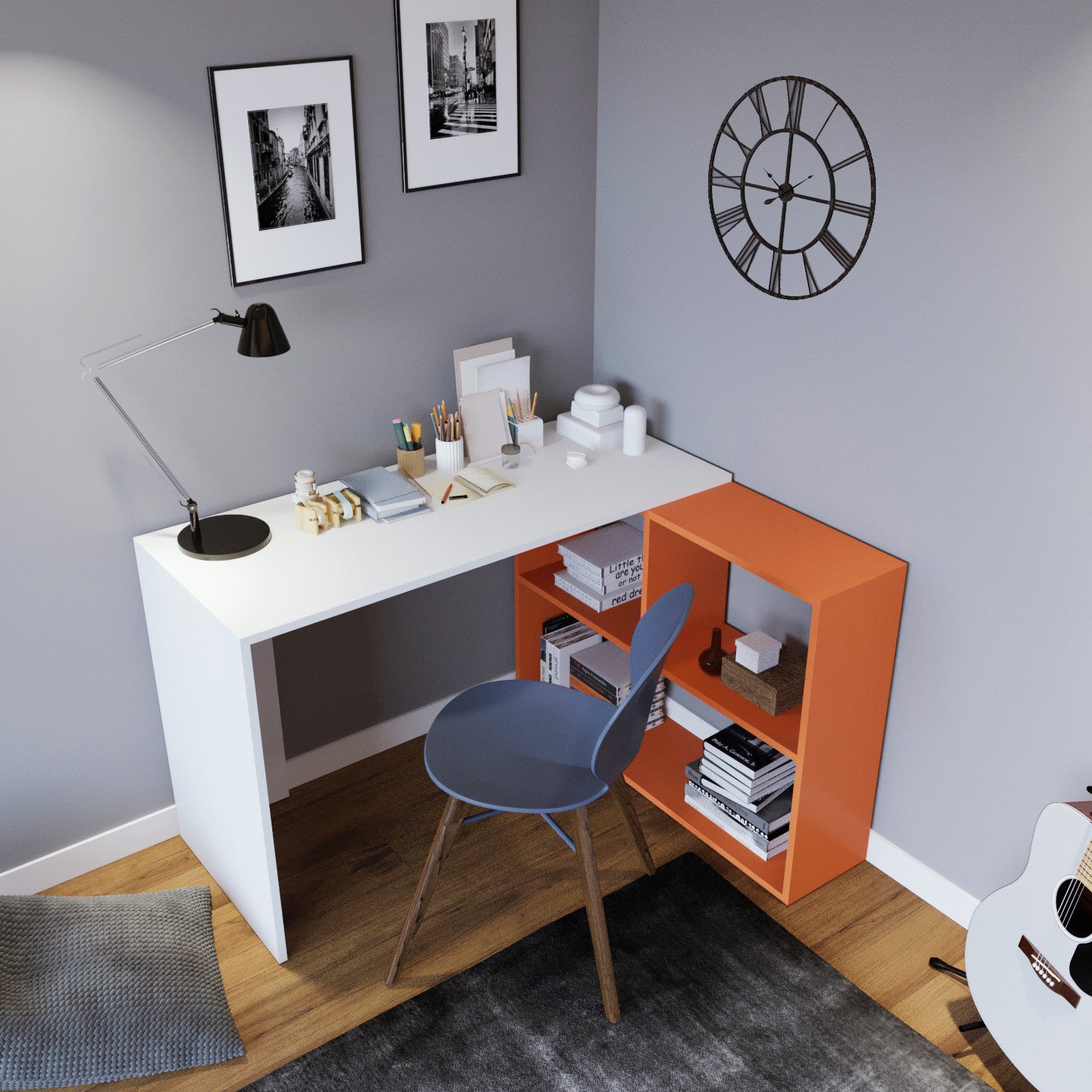 Bureau d'angle Laksan Blanc et Orange