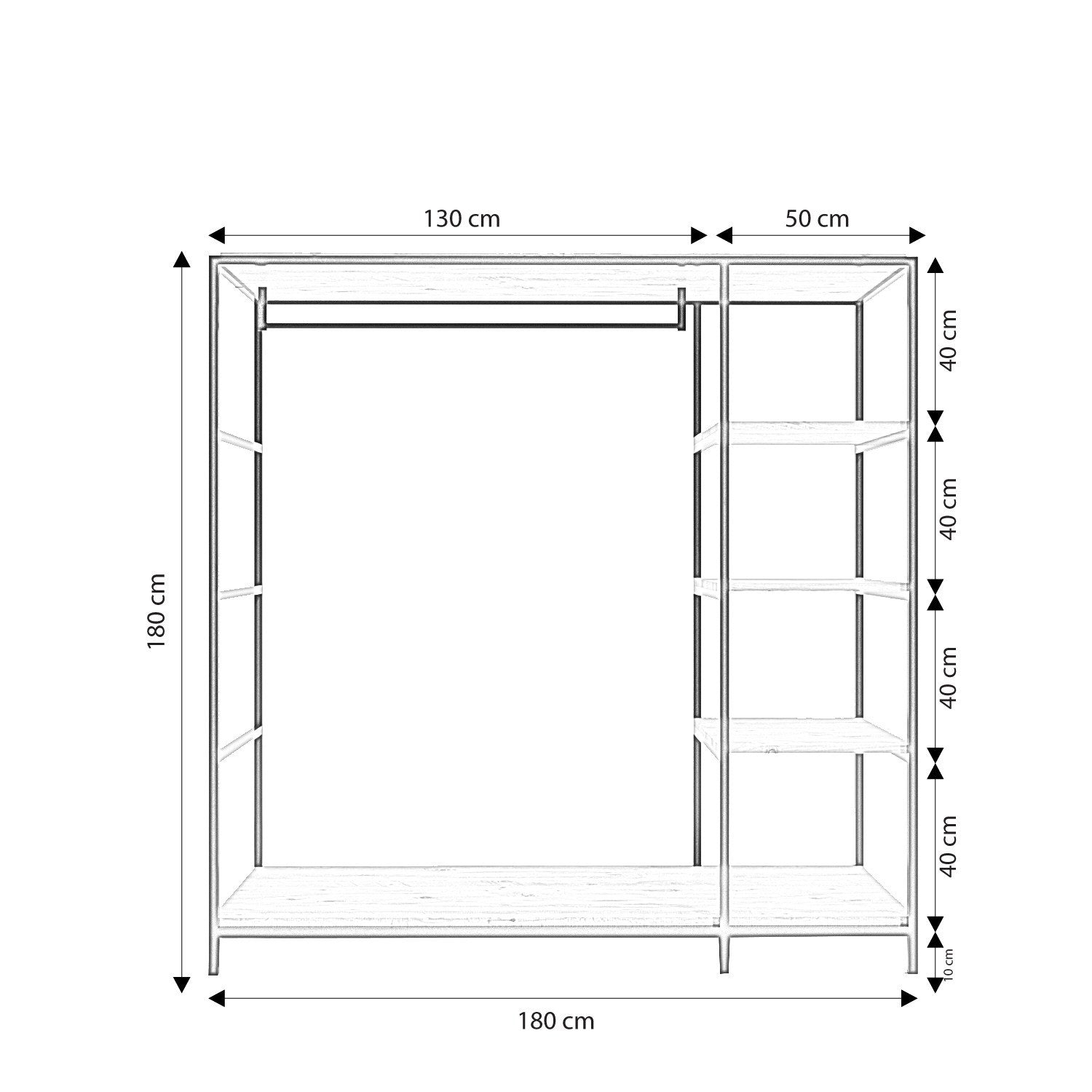 Dressing ouvert style industriel Lowan L180xH180cm Chêne clair et Métal Noir