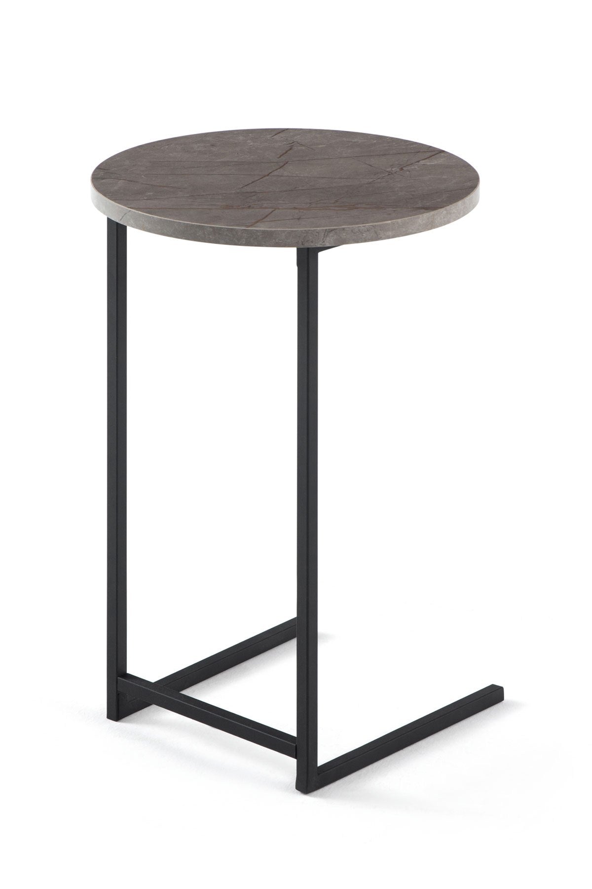 Table d'appoint ronde style contemporain Azaro D38cm Bois Effet marbre Taupe et Métal Noir