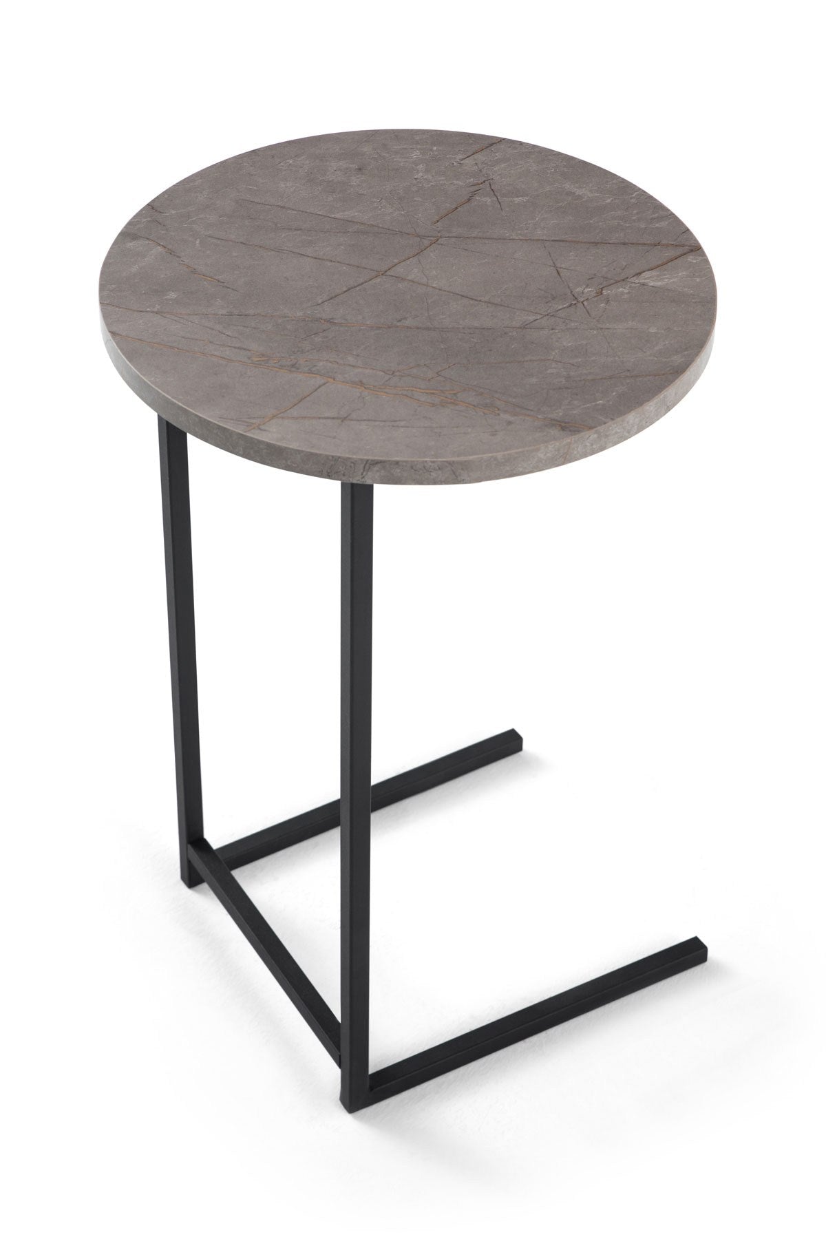 Table d'appoint ronde style contemporain Azaro D38cm Bois Effet marbre Taupe et Métal Noir