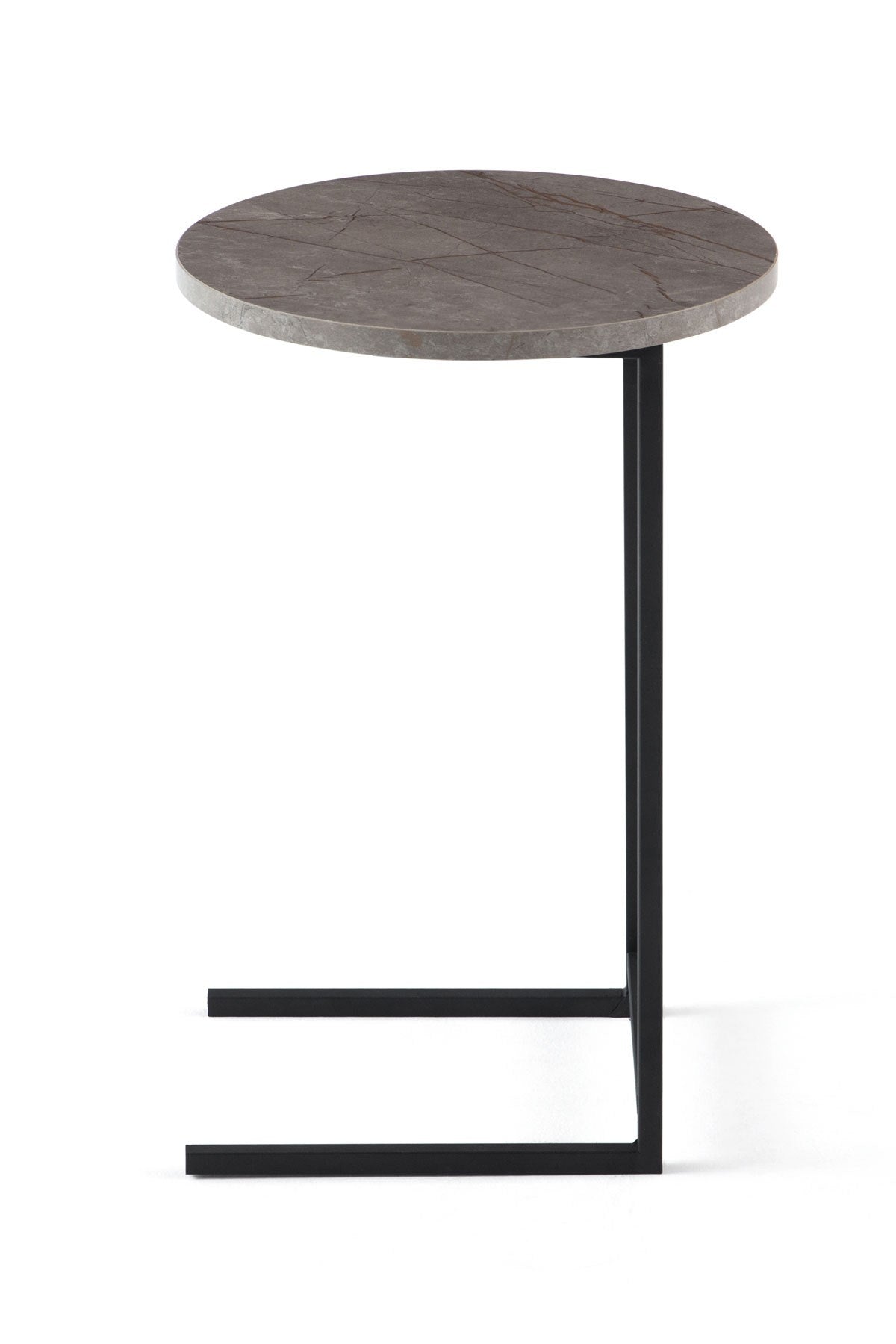 Table d'appoint ronde style contemporain Azaro D38cm Bois Effet marbre Taupe et Métal Noir