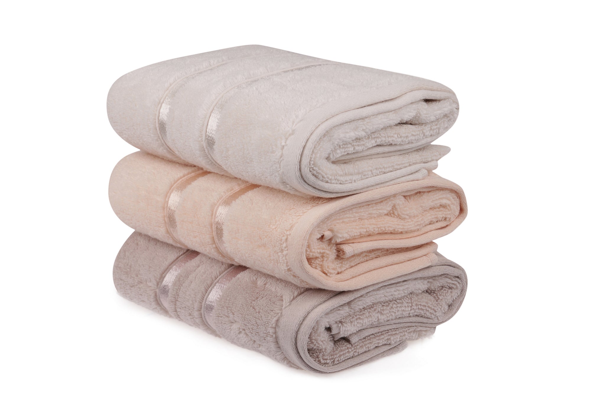 Set de 3 serviettes essuie-main deux liteaux brillants Kallos 50 x 90 cm 100% Coton Nuance de Beige
