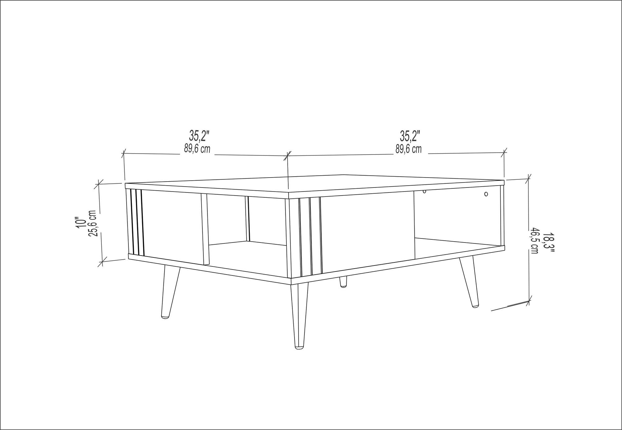 Table basse avec rangement Adia 89x89cm Bois Blanc et Effet marbre Blanc