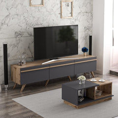 Ensemble meuble TV et table basse Brazos Bois et Anthracite