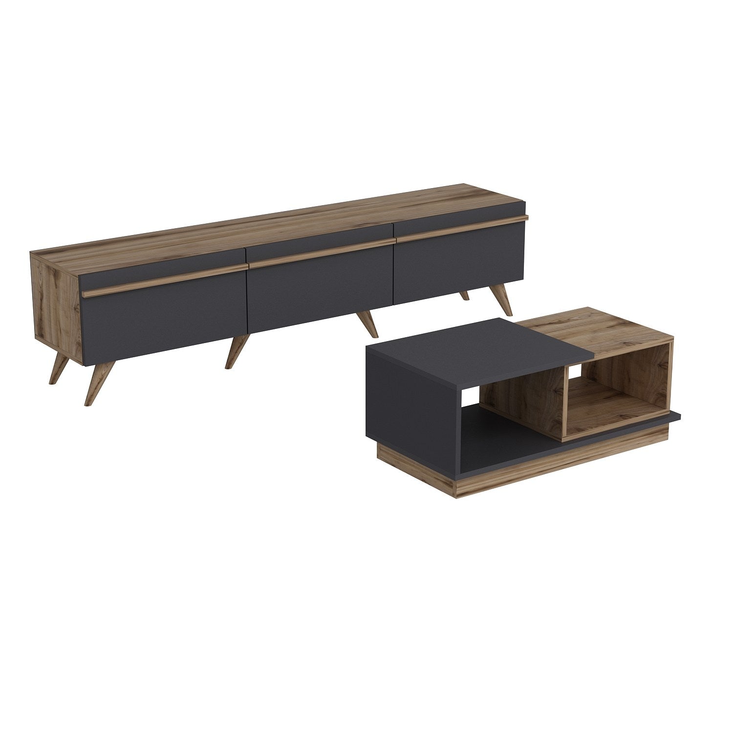 Ensemble meuble TV et table basse Brazos Bois et Anthracite