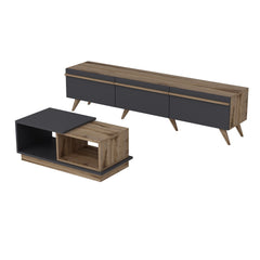 Ensemble meuble TV et table basse Brazos Bois et Anthracite