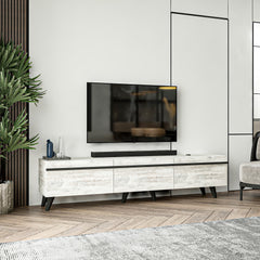 Meuble TV Brazos 180cm Bois Noir et Blanc vieilli