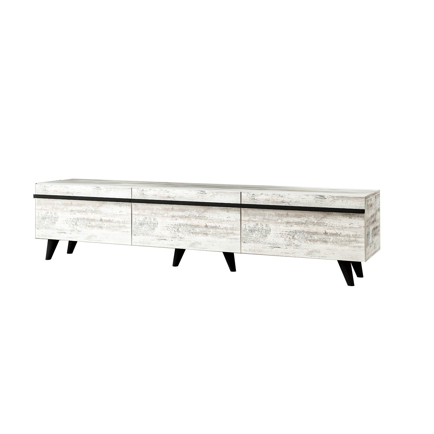 Meuble TV Brazos 180cm Bois Noir et Blanc vieilli