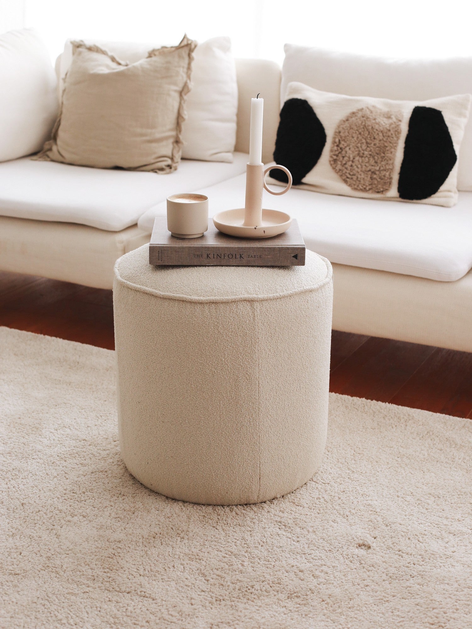 Pouf Melda Tissu bouclette Blanc crème