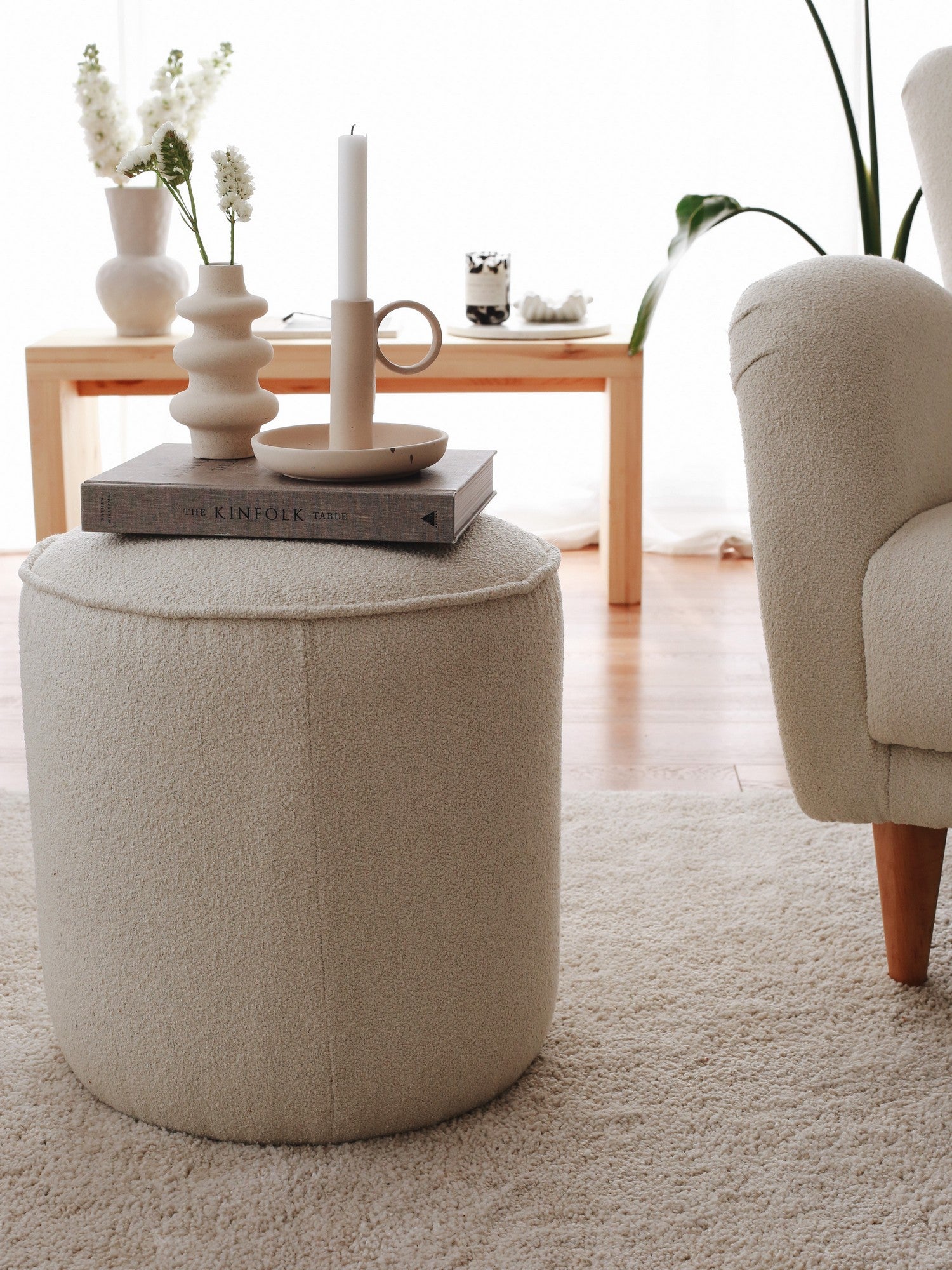 Pouf Melda Tissu bouclette Blanc crème