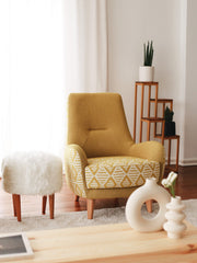 Fauteuil crapaud style scandinave Calido Tissu bouclette Jaune et Blanc