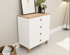 Commode 4 tiroirs Venito L80cm Blanc et Bois clair