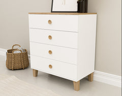 Commode 4 tiroirs Venito L80cm Blanc et Bois clair