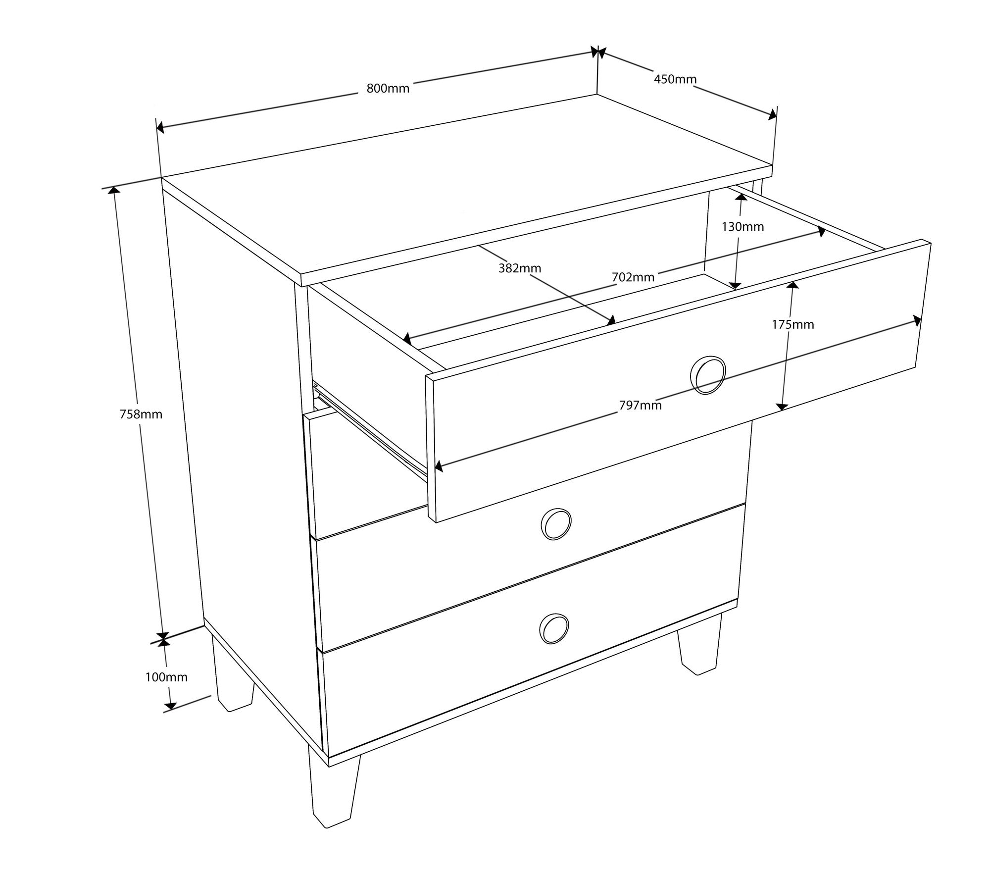 Commode 4 tiroirs Venito L80cm Blanc et Bois clair