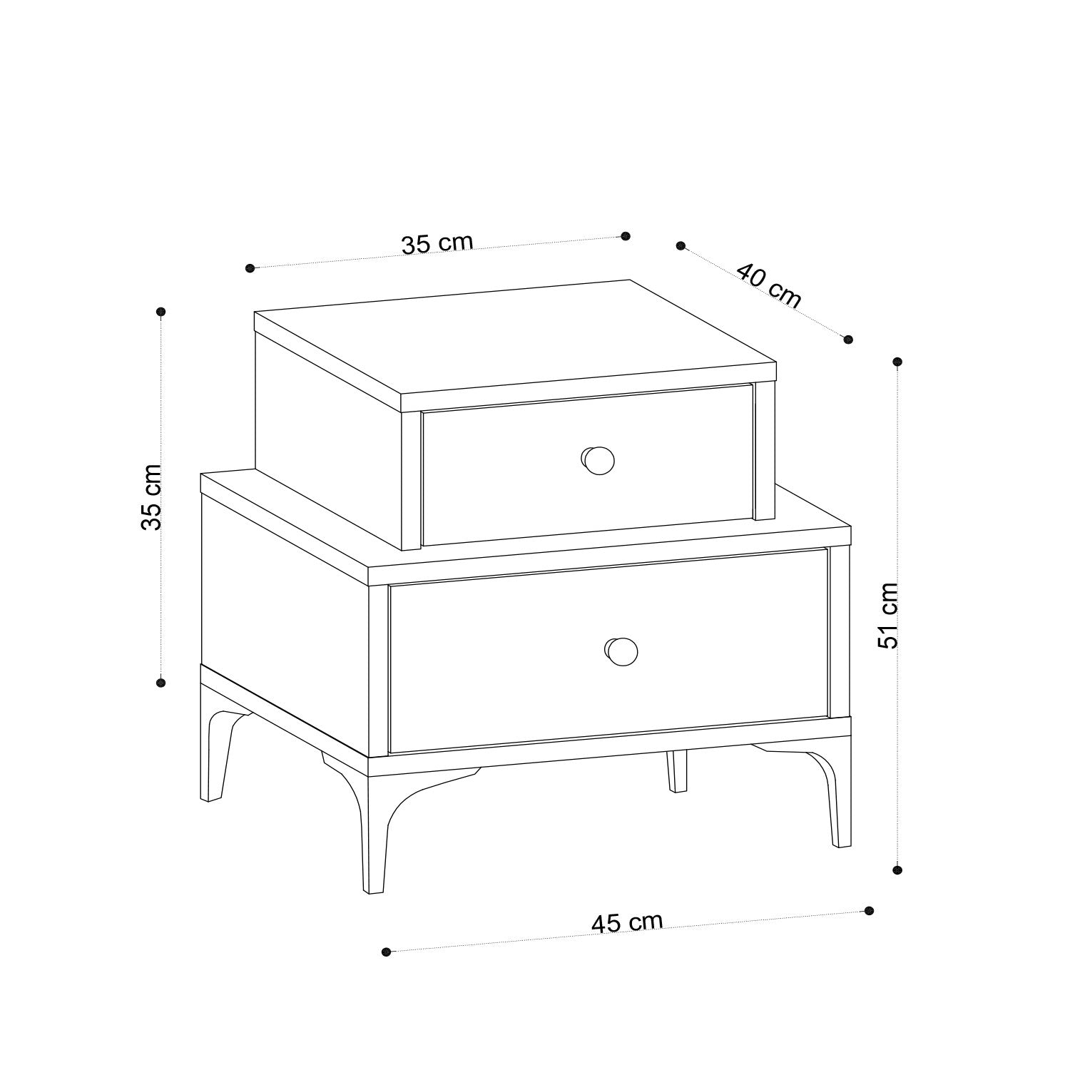 Table de chevet style industriel 2 tiroirs Walia L45cm Chêne clair et Noir