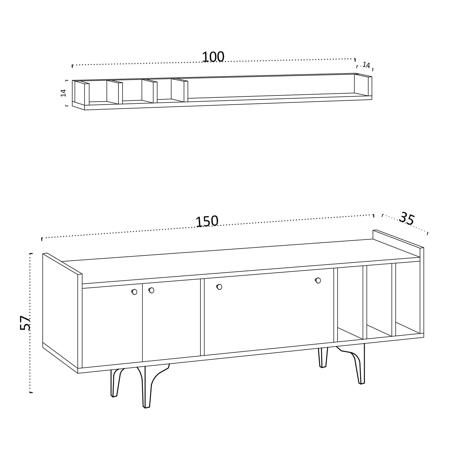 Ensemble meuble TV et étagère murale moderne Orba L150cm Blanc et Noir