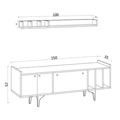 Ensemble meuble TV et étagère murale moderne Orba L150cm Blanc et Noir